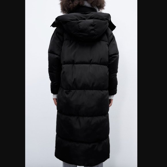 ZARA WOMEN NEW EXTRA-LONG WATER-REPELLENT PUFFER COAT BLACK 4391/700 BLOGGERS - Picture 8 of 15